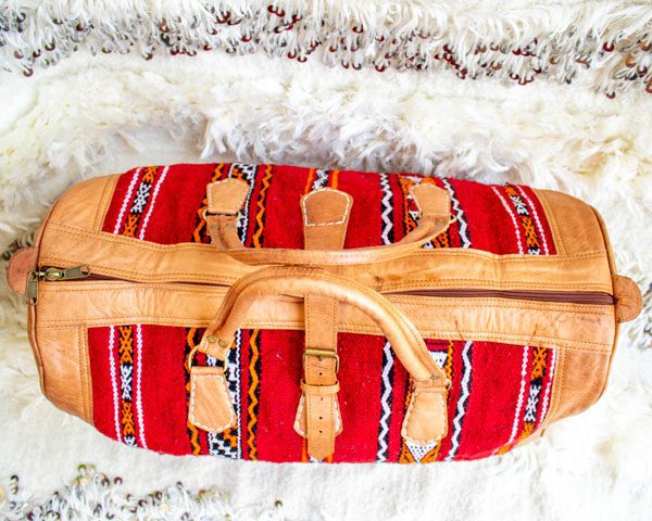 70cm de ancho|Bolso de viaje de cuero y Kilim