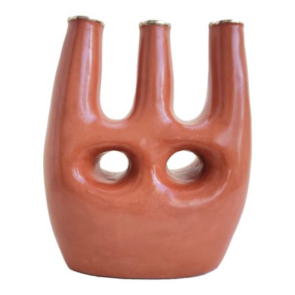 Florero candelabro de ceramica esmaltada triple