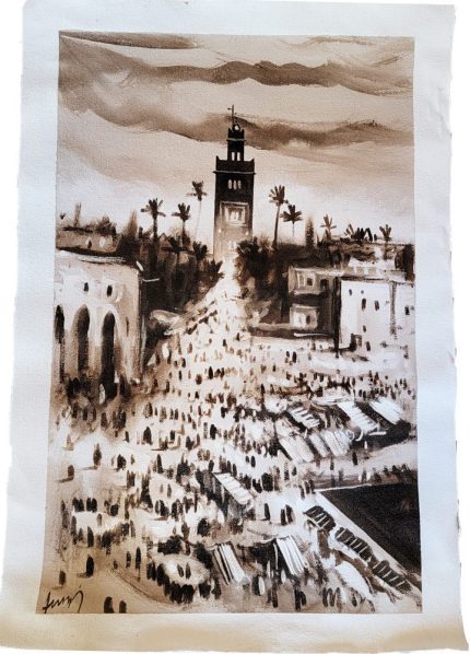la plaza de jamaa el fna y la koutoubia 58x85cm