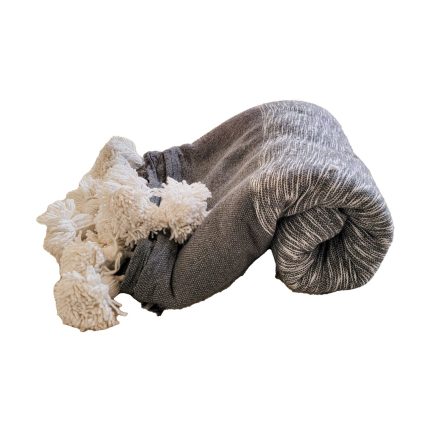 Piecera gris con Pompones blancos 1.8×2.8 mts|Manta pompom de algodón color gris 2 Plazas|Manta pompom de algodón color gris 2 Plazas|Manta pompom de algodón color gris 2 Plazas