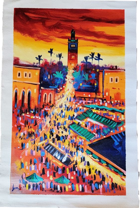 Pintura acrílica - Atardecer en marrakech 56x85cm Pintura acrílica - Atardecer en marrakech 56x85cm