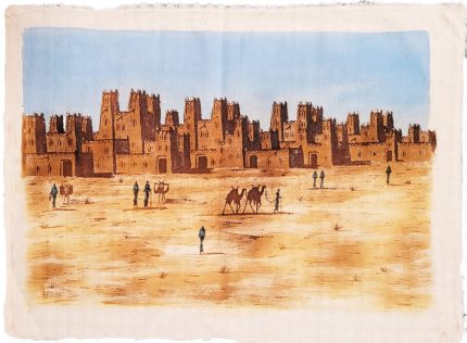 Pintura de té - kasbah ait ben haddou en sahara 3 - 60x40cm