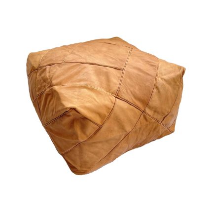 puff de cuero cuadrado camel geometrico marroqui - Made in Marruecos