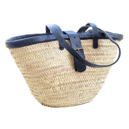 bolso cesta de doum con cierre de cuero