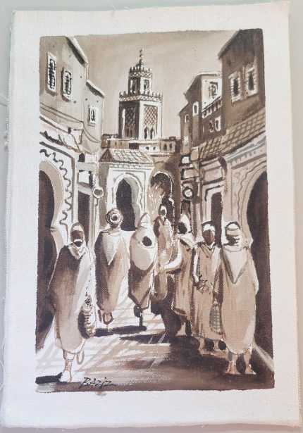 Pintura marroqui La medina en el pasado 28x42cm