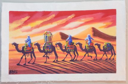 Pintura Marroqui acrilica Matrimonio en el Sahara 42x28cm
